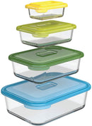 CulinWare 81064 Nest Glass Food Storage Container and Bakeware Set with Lids Oven Proof Freezer Microwave Dishwasher Safe, 8-piece, Multicolored