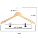 Tosnail 10-Pack Wooden Pant Hanger, Wooden Suit Hangers with Steel Clips and Hooks, Natural Wood Collection Skirt Hangers, Standard Clothes Hangers