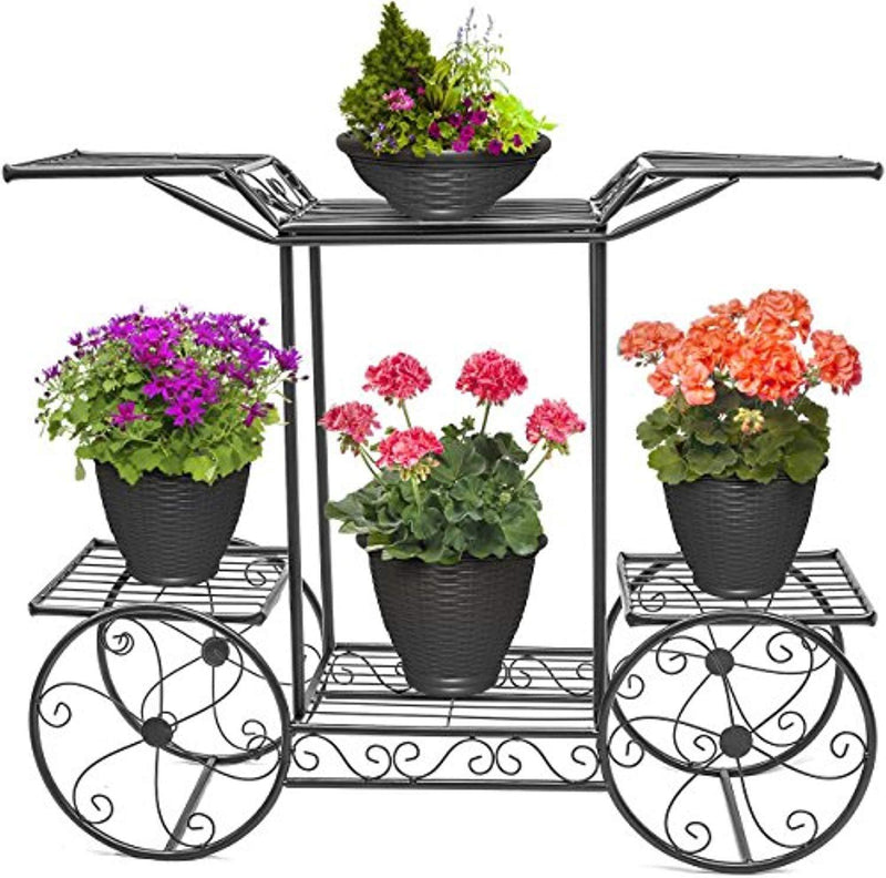 Sorbus Garden Cart Stand & Flower Pot Plant Holder Display Rack, 6 Tiers, Parisian Style - Perfect for Home, Garden, Patio (Black)