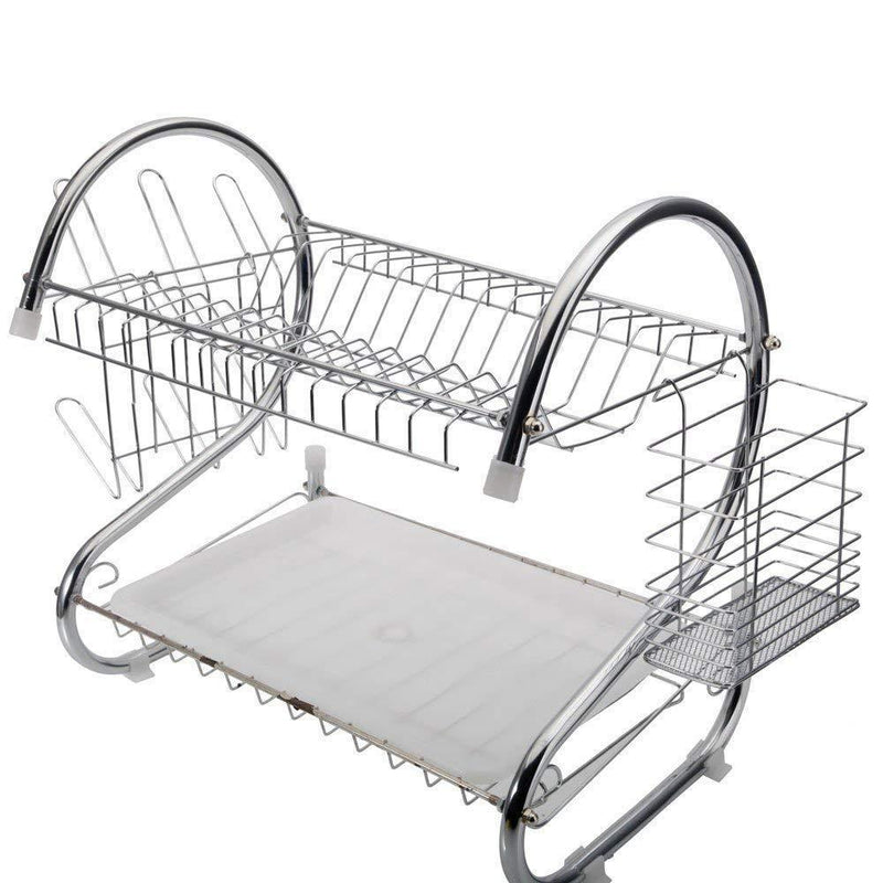 Zippem 2-Tier Dish Drying Rack – Dish Drainer, Chrome Plating Dish Rack, Includes Utensil Holder, and Drain Board, Silver 15.74 x 14.57 x 9.84 Inches