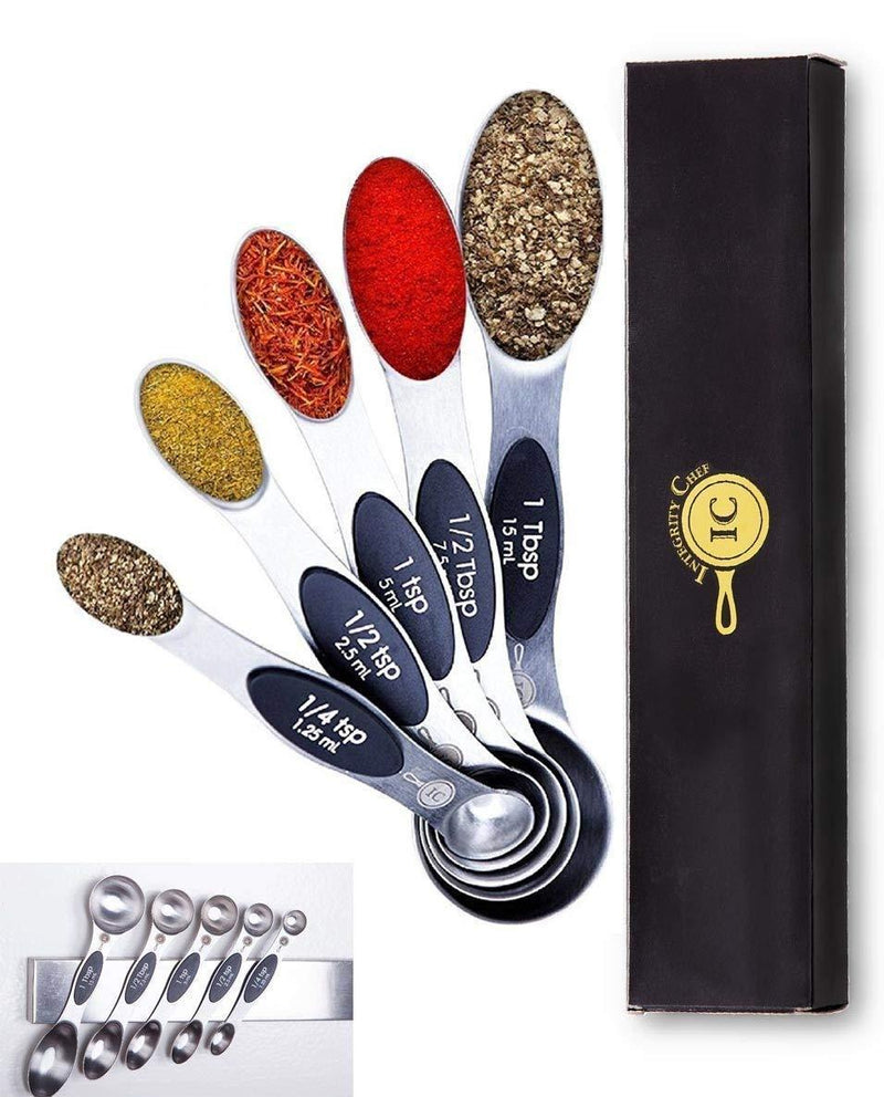 PREMIUM Stackable Magnetic Measuring Spoons Set by Integrity Chef - Metal Measuring Spoons Set, Teaspoon Tablespoon Measuring Spoon Set, Measuring Spoons Stainless Steel Measuring Spoons, SAVE A LIFE!