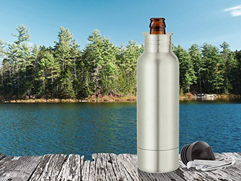 The Original Beer Bottle Cooler - Cold Beer Keeper - Stainless Steel Bottle Armor Insulator - Bottled Beer Armour Holder - Fits 12oz Bottles - Includes Bottle Opener & Keychain Carabiner (2 Pack) by Ice 2 Bottle