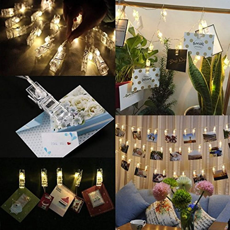 40 LED Photo Clip String Lights, Battery Powered Lights with Photo Clips,Picture Lights for Hanging Photos Pictures Cards, Memos, Artwork, Ideal Gift for Dorms Bedroom Decoration (Warm White)