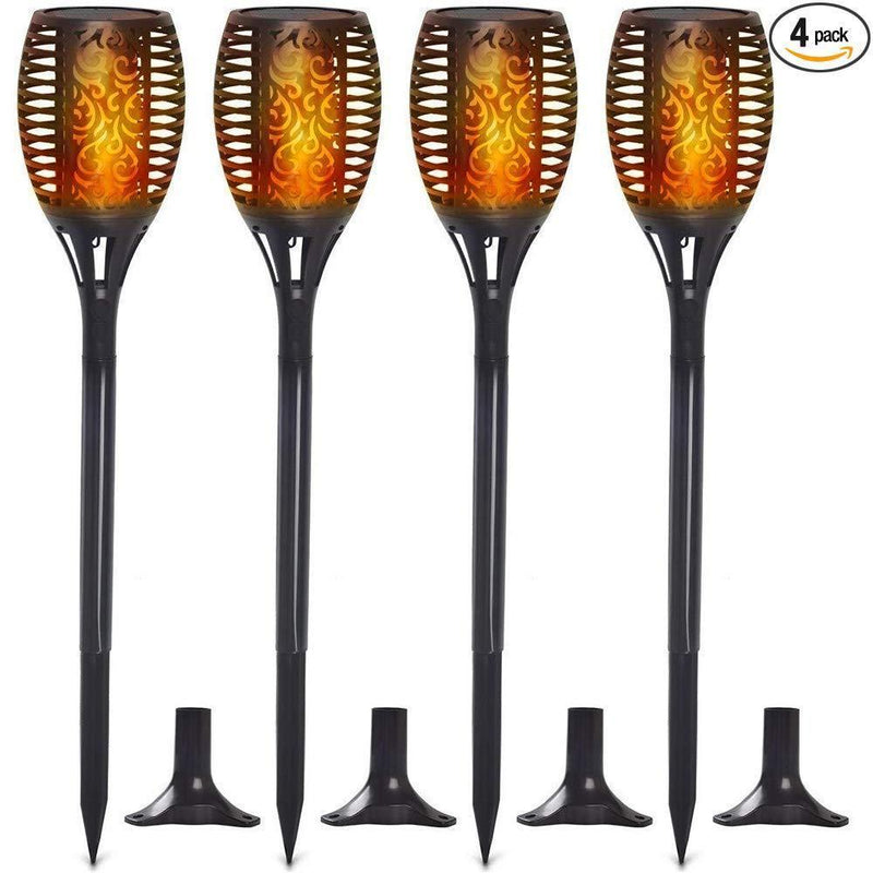Poppin Kicks Flickering Flame Solar Torches Lights Waterproof Outdoor Landscape Decoration Lighting Dusk to Dawn Auto On/Off USB Charging Security Torch Light for Patio Driveway (4 Pack)