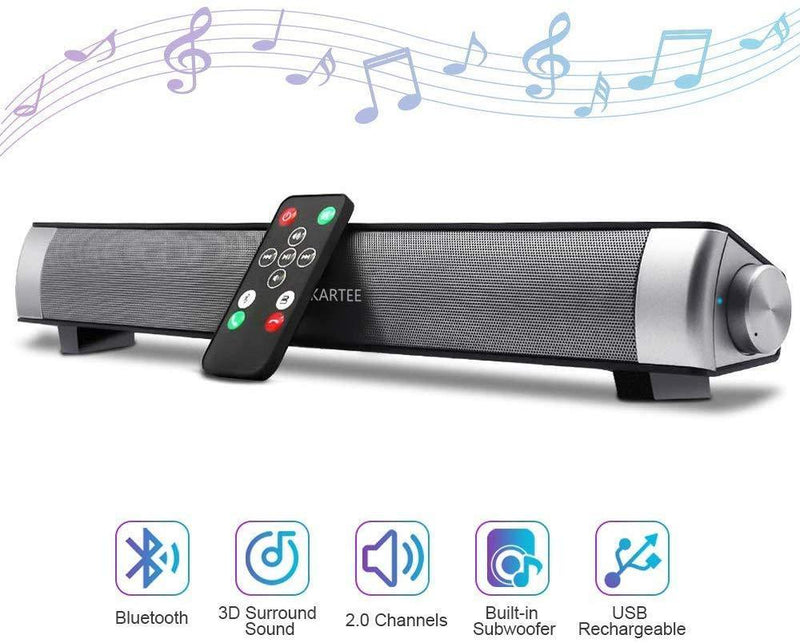 Bluetooth Sound Bar 15.7 Inches Portable Wireless Speakers for Home Theater Surround Sound with Built-in Subwoofers for TV/PC/Phones/Tablets with Remote Control
