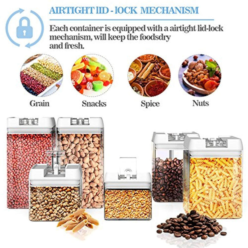U-miss Airtight Food Storage Container Set - Durable Plastic - BPA Free - Clear Plastic with White Lids