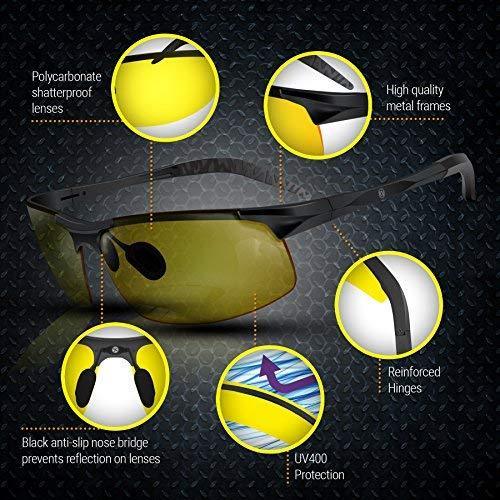 BLUPOND Set of 2 Anti-Glare HD Vision Sunglasses - Daytime Polarized Copper and Yellow Tint Night Driving Glasses with CAR Clip Holder - Knight Visor