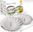 Two-Pack (Large and Standard) Vegetable Steamer Basket Set - 2X Steamer Inserts for Instant Pot + Safety Tool - 100% Stainless Steel - Pressure Cooker & Instant Pot Accessories, Pot in Pot - Egg Rack