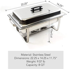 ALPHC LIVING 70012 2 Pack 8QT Chafing Dish High Grade Stainless Steel Chafer Complete Set, One Pack, white