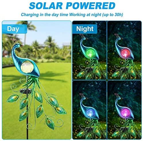 ATHLERIA Garden Solar Lights Stake, Metal Peacock Decor Solar Garden Lights Solar Peacock Stake for Outdoor Patio Yard Decorations (Blue Lampshade)