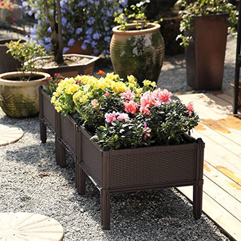 T4U Plastic Raised Garden Bed Brown Set of 3, Assemble Elevated Planter Box Container Indoor Outdoor Use for Orchid Herb Aloe Succulent Cactus Patio Backyard Porch Home Garden Decoration Gift
