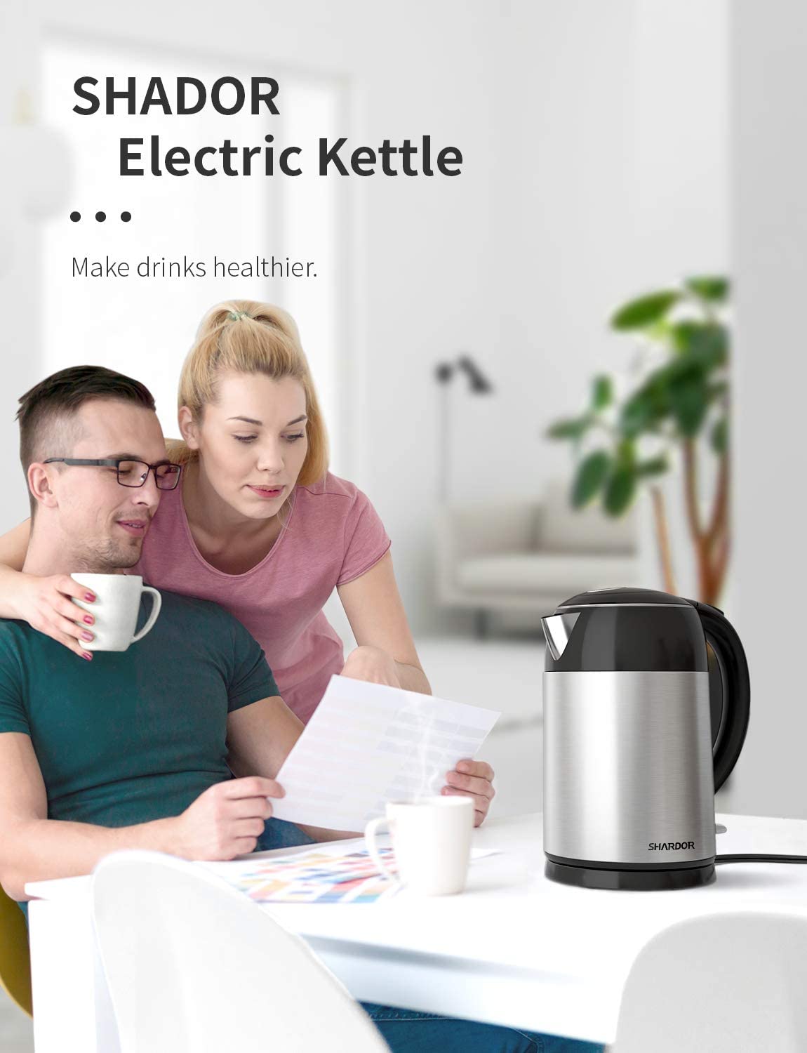 SHCRDOR Electric Tea Kettle 1.7L Stainless Steel, Water Boiler & Heater with Auto-Shutoff and Boil-Dry Protection