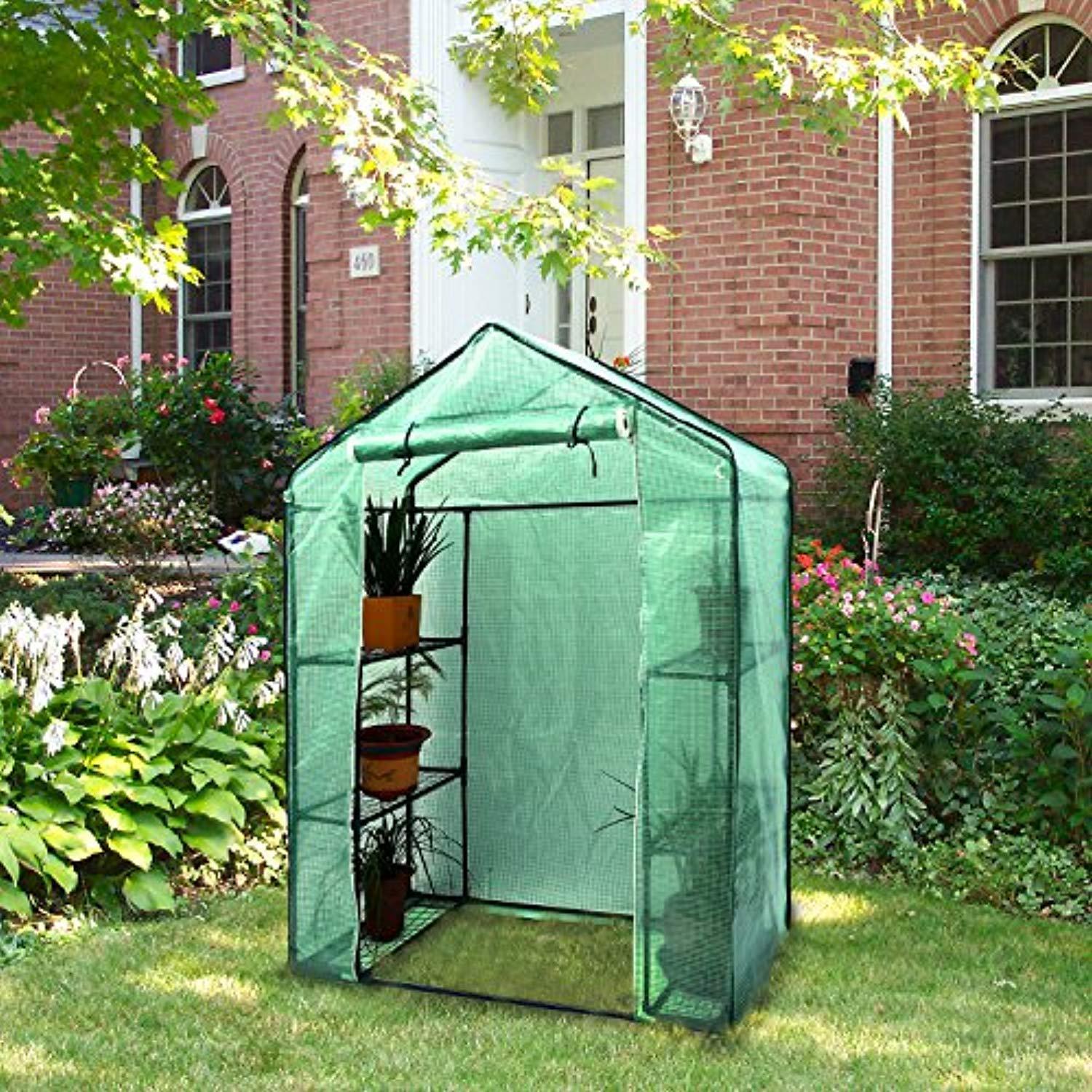 Oh right Small Walk-in Plants Greenhouse, 3-Tier 6-Shelf Stands Garden Green House, 56.3"x 28.7"x 76.7"