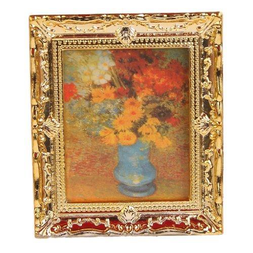 Artyea Golden Plastic Frame Flower Oil Painting 1:12 Miniature Dollhouse Furniture