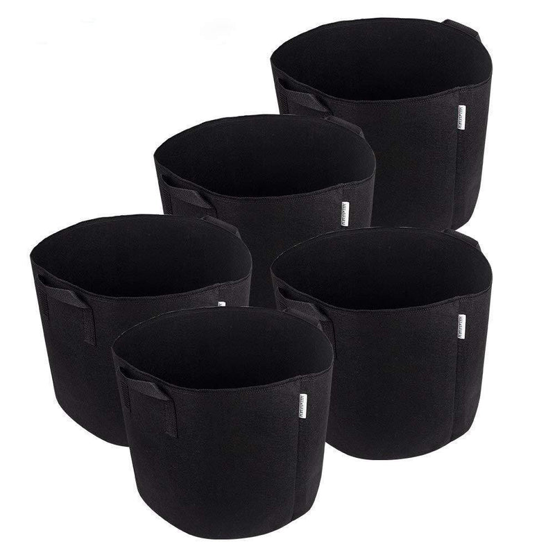 MELONFARM 5-Pack 15 Gallon Plant Grow Bags - Smart Thickened Non-Woven Aeration Fabric Pots Container with Strap Handles for Garden and Planting