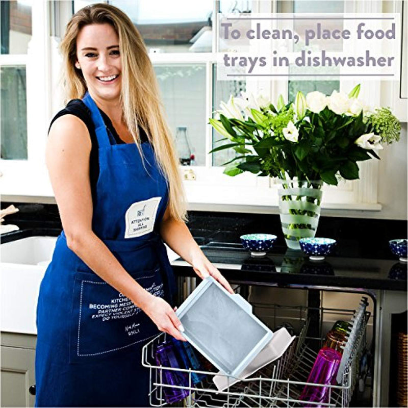 Cutting Board with Trays - Organic Acacia Wood Butcher Block with Containers White Pale Blue