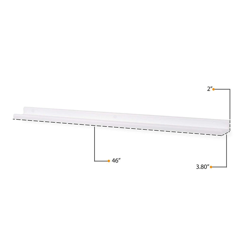 Wallniture Boston Contemporary Floating Wall Shelf - Picture Ledge for Frames Book Display White 46 Inch Set of 2