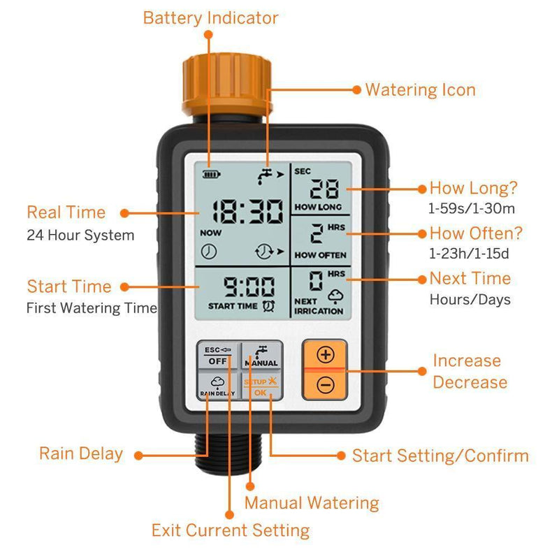 CROSOFMI Sprinkler Timer Digital Programmable Garden Lawn Hose Faucet Watering Timer Irrigation System Controller/Child Lock Mode/Auto&Manual Mode/Rain Delay/3 Inches Large Screen/IP65 Waterproof