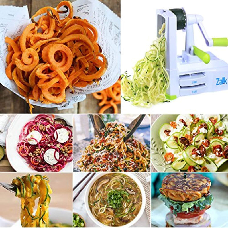 Zalik 5-Blade Spiralizer - Vegetable Spiral Slicer With Powerful Suction Base - Strong & Heavy Duty Veggie Pasta Spaghetti Maker for Low Carb/Paleo/Gluten-Free Meals With Extra Blade Storage Caddy
