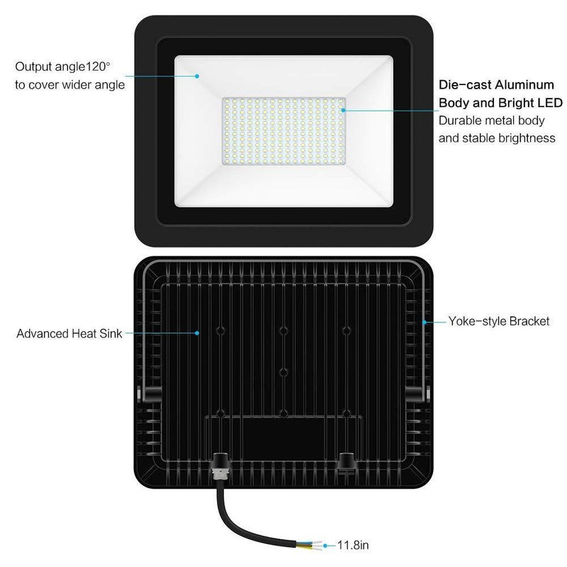 LED Flood Light 200W, 20000LM 6000K IP66 Waterproof Indoor Outdoor LED Security Lights Wall Lights for Cell, Lascape, Parking lot, Garden, Basketball Football Playground Commercial Lighting with Plug