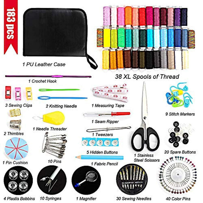 SÄKER  Sewing Kits for Adults Travel Sewing Kit, 183 Premium Sewing Supplies with Buttons/Needle/38 XL Thread/Scissors etc, Large Basic Sewing Kit for College Student/Kids/Beginners/Men/Women