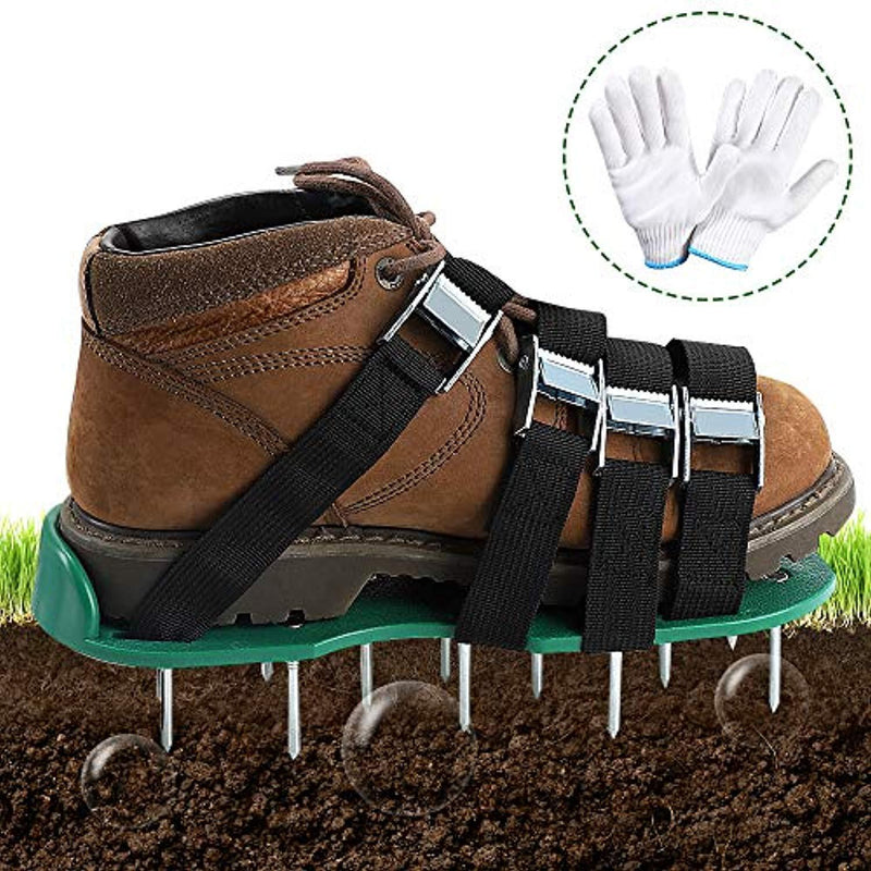 TONBUX Lawn Aerator Shoes, 26 Spikes and 4 Adjustable Straps Ready for aerating Your Yard, Lawn, Roots & Grass, Heavy Duty Spiked Sandals Shoes with Garden Work Gloves