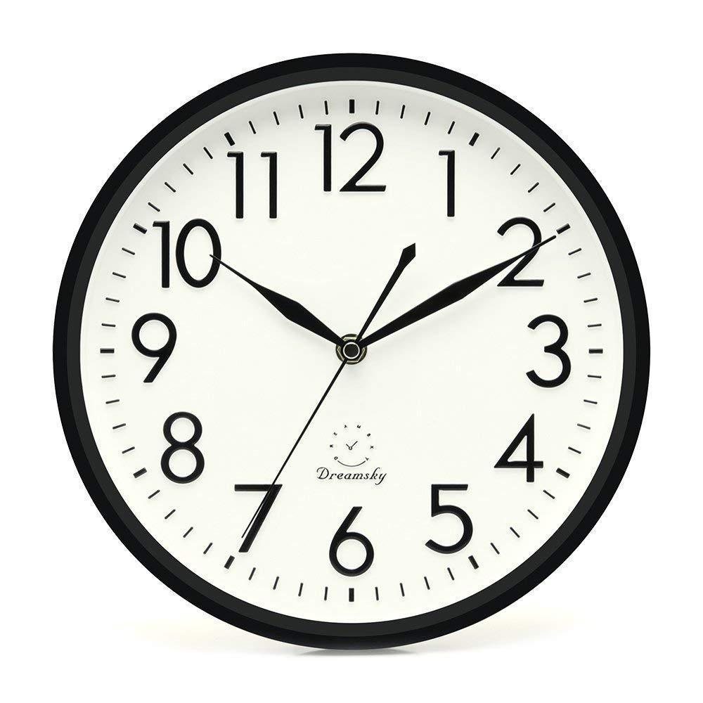DreamSky 10 inches Silent Non-Ticking Quartz Wall Clock Decorative Indoor Kitchen Clock,3D Numbers Display,Battery Operated Wall Clocks