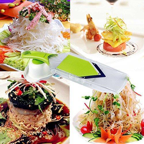 Mandoline Slicer,Asscom Vegetable Slicer,Vegetable Cutter,Cheese Slicer,Vegetable Julienne Slicer with Grade Stainless Steel Blades,1 Kitchen V Slicer+1 Vegetable Brush+1 clean brush, 4-Blade Slicer