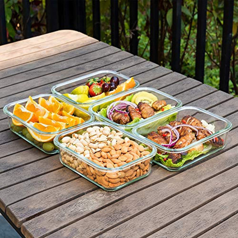 Bayco Large Glass Meal Prep Containers, [5 Pack, 36oz | 4.5cups] Glass Food Storage Containers with Lids, Airtight Glass Bento Boxes, BPA Free & FDA Approved & Leak Proof (5 lids & 5 Containers)