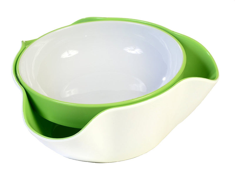 HIRALIY White and Green Double Dish Serving Bowl for Pistachios, Peanuts, Edamame, Cherries, Nuts, Fruits and Candy