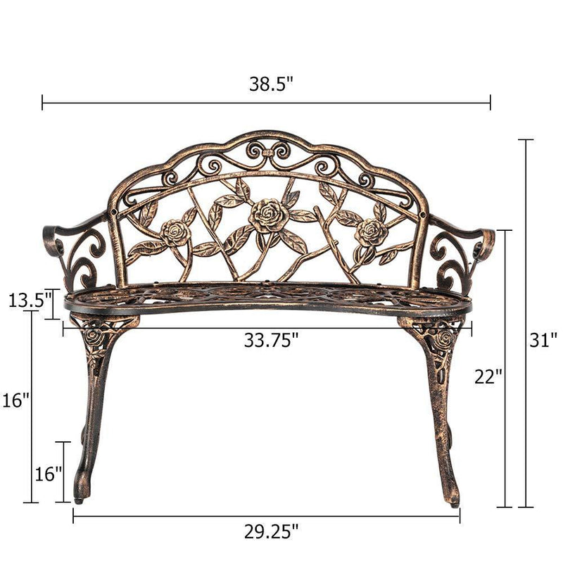 VIPITH 38.5" Cast Aluminum Outdoor Courtyard Decoration Park Leisure Rose Chair