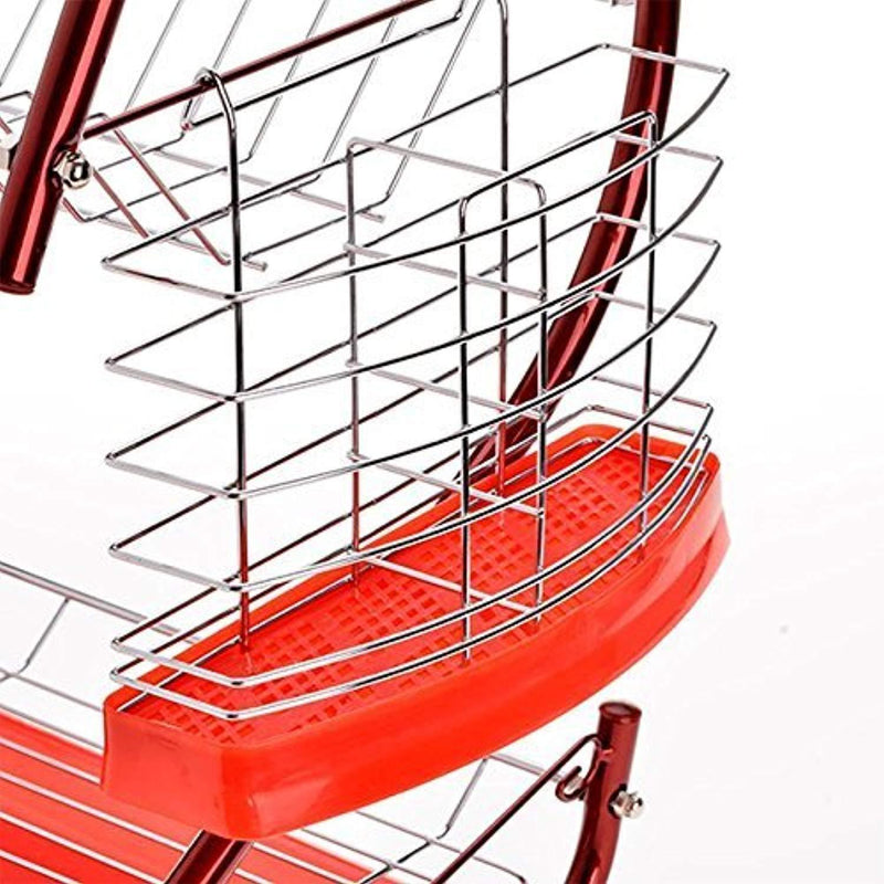 dtemple 2 Tier Dish Stainless Steel Drying Kitchen Storage, Red S Shape Dish Drainer Rack