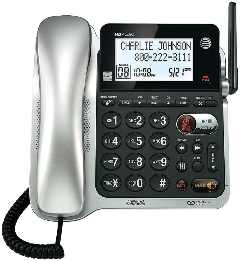 AT&T CL84102 DECT 6.0 Expandable Corded/Cordless Phone with Answering System and Caller ID/Call Waiting, 1 Corded and 1 Cordless Handset,Silver and Black