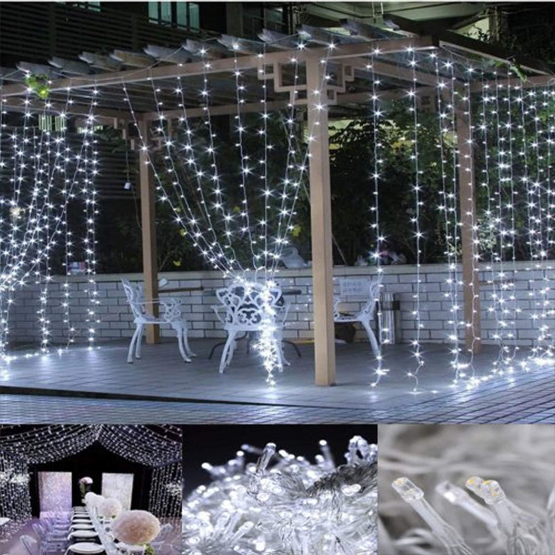 Neretva Window Curtain Icicle Lights, 304 LEDs String Fairy Lights, 9.8x9.8ft, 8 Modes Linkable,LED String Lights for Christmas Party Wedding Patio Lawn Garden Decorative Lights (White)