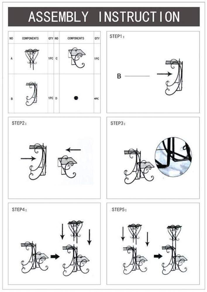 Plant Stand Metal Flower Holder Pot with 3 Tier Garden Decoration Display Wrought Iron 3 Layers Planter Rack Shelf Organizer for Garden Home Office Black (3layer)