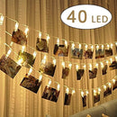 40 LED Photo Clip String Lights, Battery Powered Lights with Photo Clips,Picture Lights for Hanging Photos Pictures Cards, Memos, Artwork, Ideal Gift for Dorms Bedroom Decoration (Warm White)