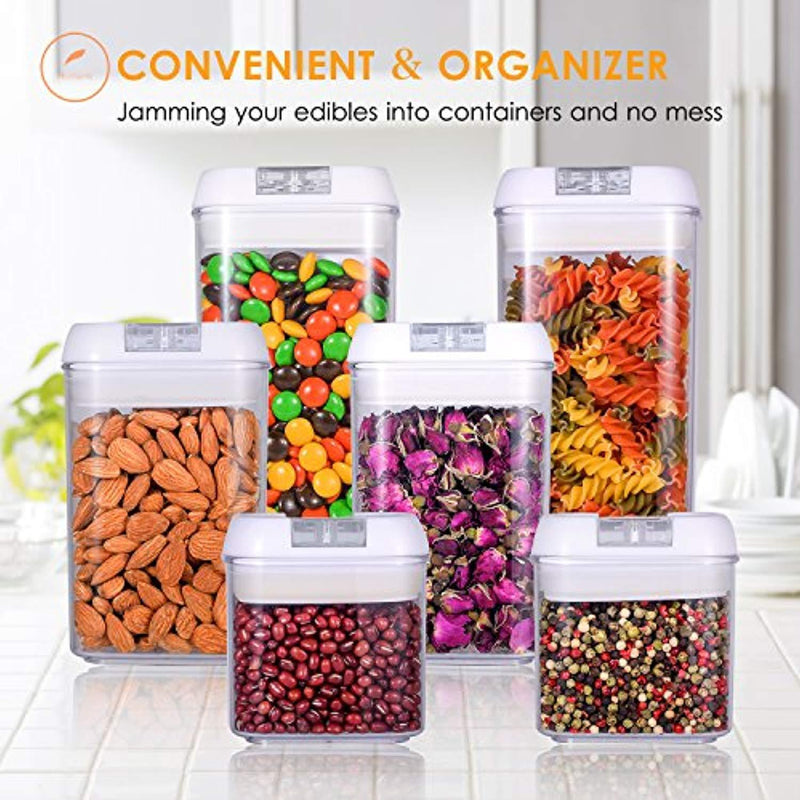 ME.FAN Air-Tight Food Storage Container Set - 6-Piece Set - Durable Plastic - BPA Free - Clear Containers with White Lids