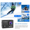 Crosstour 4K Action Camera 16MP WiFi Underwater Cam 30M Waterproof Case Sports Camera with Remote Control 2 Batteries and 19 Mounting Accessories