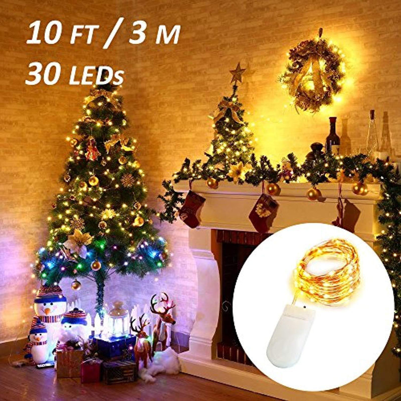 Ustellar 16 Pack 10ft 30 Micro Starry LED String Lights, Waterproof Fairy Copper Wire Lights, Firefly Moon Lights Battery Operated (Included), for DIY Wedding Party Christmas Decorations (Warm White)