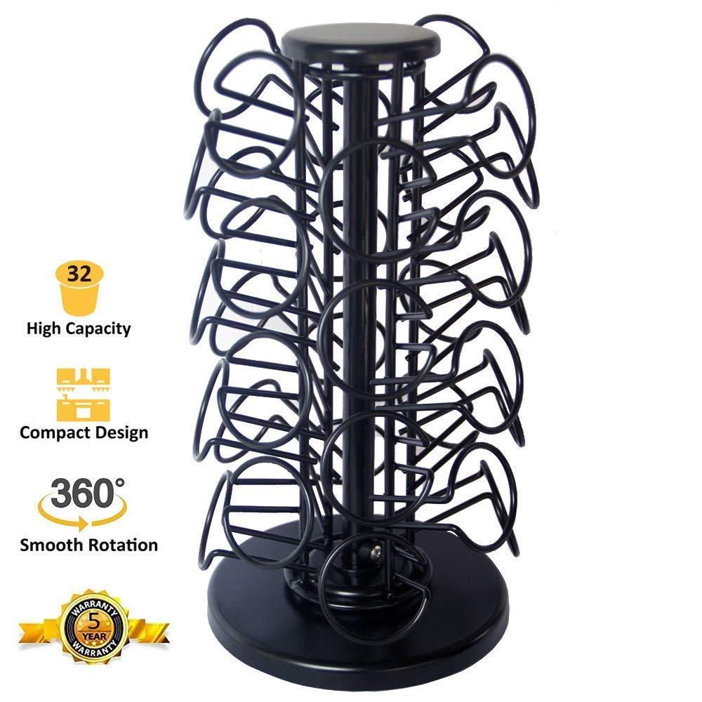 BLACKSMITH FAMILY K Cup Carousel,K Cup Holder,Coffee Pod Holder,Holds 32 K-Cup Coffee Pods, Matte Black