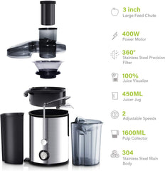 ELIKIDSTO  Juicer Machines,Juicer,Large 3 Inch Feed Chute Juicer for Whole Fruits and Vegetables,Faster Juicer with Dual Speed,Juice Residue Separation,Easy to Use/Clean,Anti-Drip
