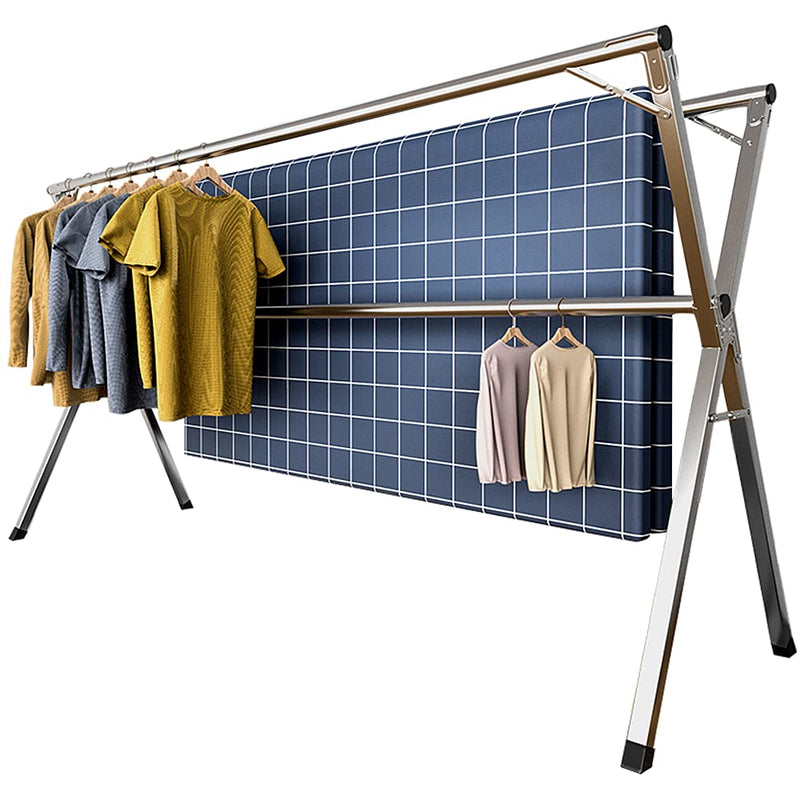 URYAN Clothes Drying Rack with Gravity Lock Device,79 inch Stainless Steel Laundry Dry Racks,Foldable Free of Installation Adjustable Garment Rack