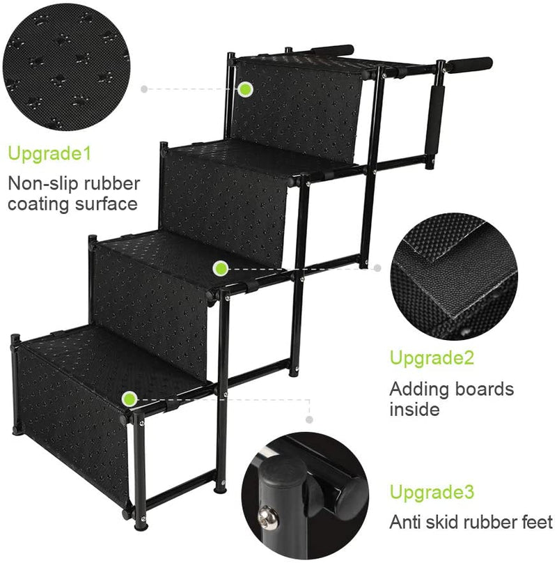 Niubya Upgraded Car Dog Stairs, Nonslip Foldable Metal Fram Pet Steps for Medium and Large Dog, Lightweight Portable Dog Ramp with Waterproof Surface