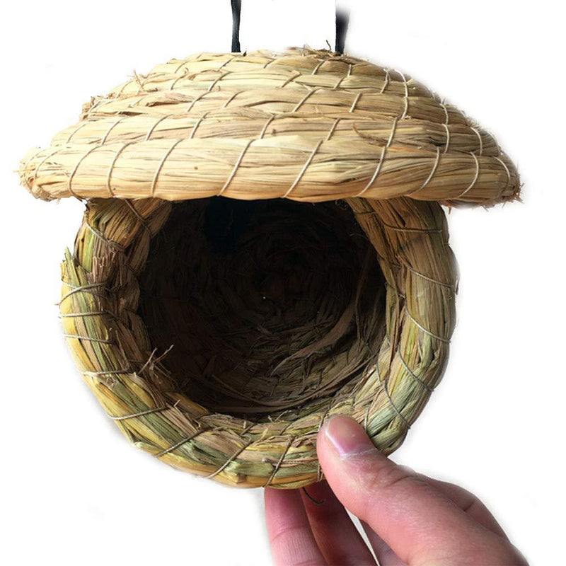 Hamiledyi Birdcage Straw Simulation Birdhouse 100% Natural Fiber - Cozy Resting Breeding Place for Birds - Provides Shelter from Cold Weather - Bird Hideaway from Predators - Ideal for Finch & Canary