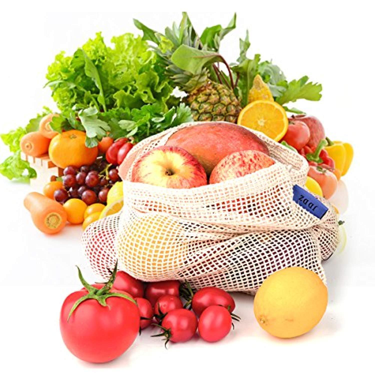 QYQBOON Reusable Mesh Produce Bags, Zero Waste Eco-Friendly Natural & Healthy Organic Cotton Drawstring Net Bag for Grocery Shopping Storage Set of 8 (3 Small - 3 Medium - 2 Large)