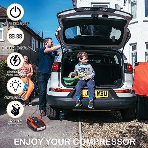 BOSONER Portable Air Compressor Pump, Tire Inflator, 12V DC Portable Air Compressor for Car Tires with LED Light for Car, Auto Shut-Off, Motorcycle, Bicycle, Balls and Other Inflatable Equipment