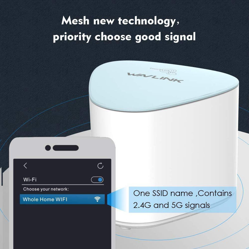 Wavlink WiFi Mesh System Router with Touchlink Halo Pro – AC2100 MU-MIMO Dual-Band Whole Home, Gigabit, Automatic Networking,Extender Kit and Easy Setup