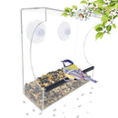 Sparrow Decor GB-6850 Deluxe Clear Window Bird Feeder, Large Wild Birdfeeder with Drain Holes, Removable Tray, Super Strong Suction Cups, Transparent Viewing, Covered, High Seed Capacity, Rubber Perch