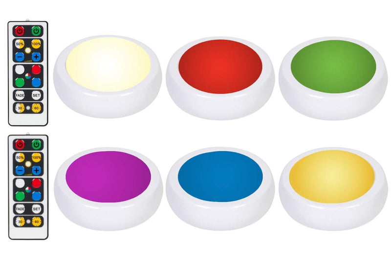 Brilliant Evolution Wireless Color Changing LED Puck Light 6 Pack With 2 Remote Controls | LED Under Cabinet Lighting | Closet Light | Battery Powered Lights | Under Counter Lighting | Stick On Lights