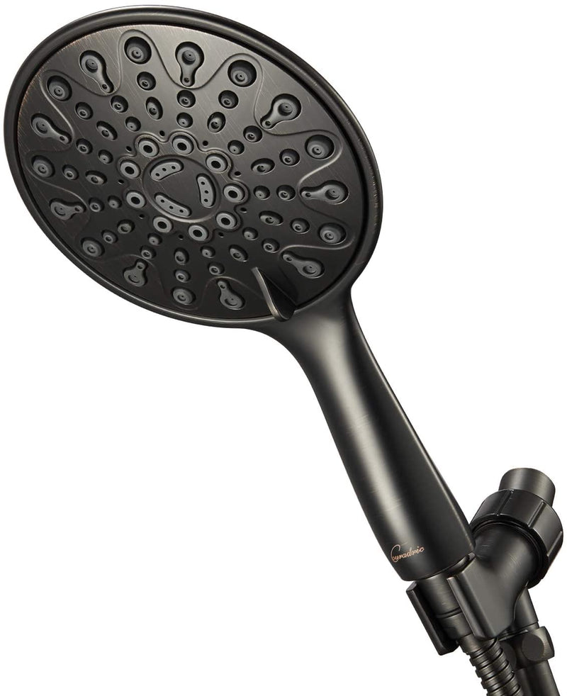 VOLUEX Handheld Shower Head, 6" Oil-Rubbed Bronze Face 6 Spray Setting Shower Head with High Pressure, Brass Swivel Ball Mount and Extra Long Flexible Stainless Steel Hose